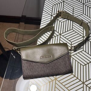 Michael Kors Olive and Brown Crossbody Bag